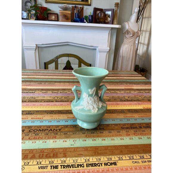 Vtg Weller Pottery Vase Double Handle Blue Floral Bouquet 30s Art Deco Nouveau - Picture 12 of 12